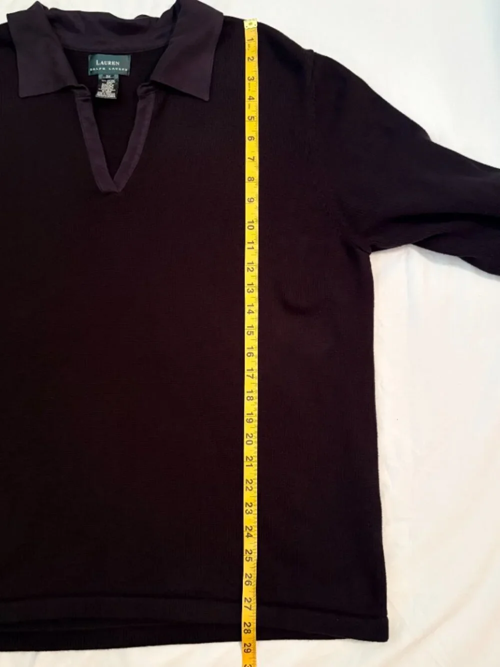 Vintage Lauren Ralph Lauren Black V-Neck Cotton Pullover Sweater Quilted Elbow